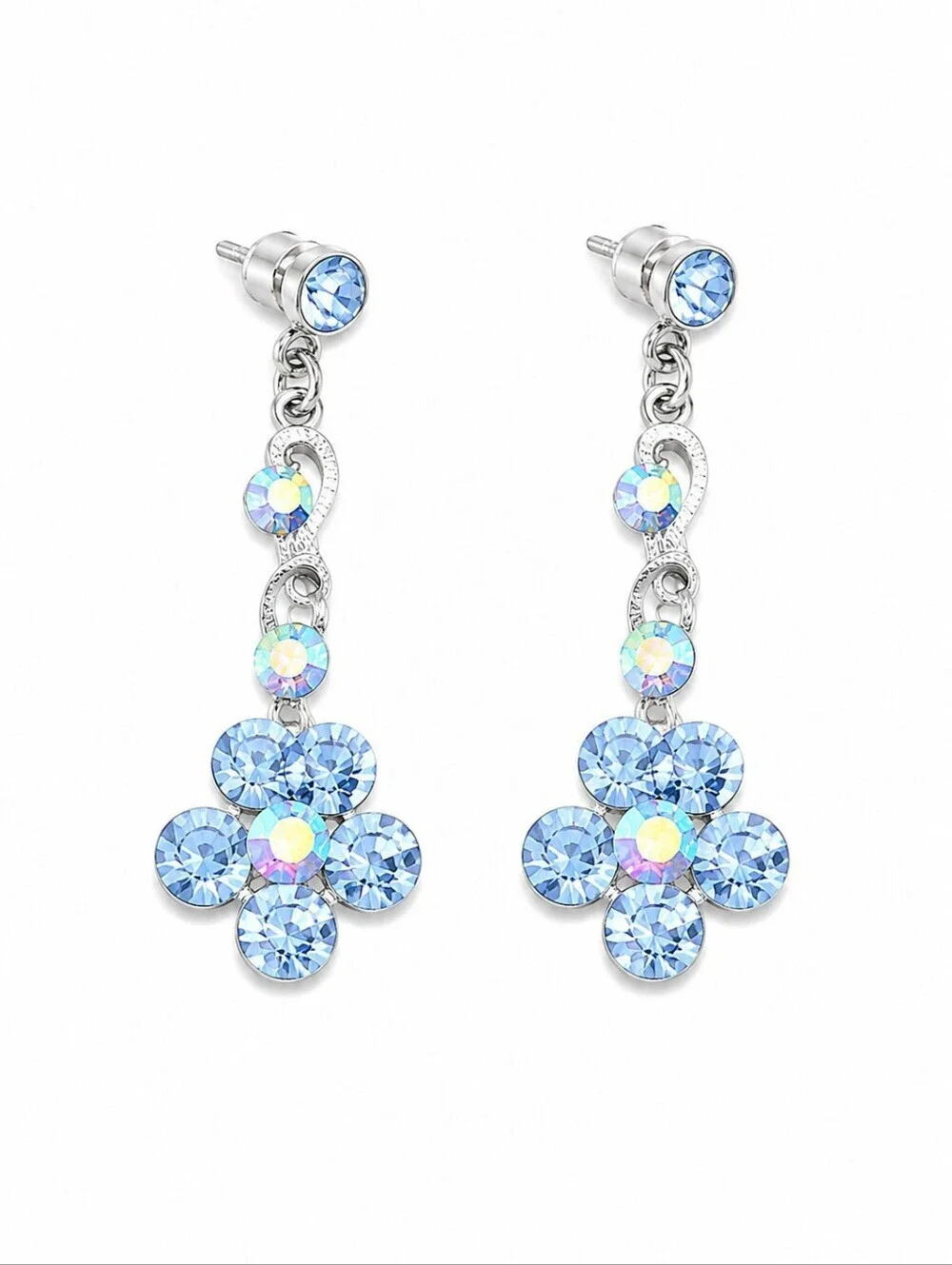 3/$30 Icy Blue Crystal Floral Coquette Post Earrings